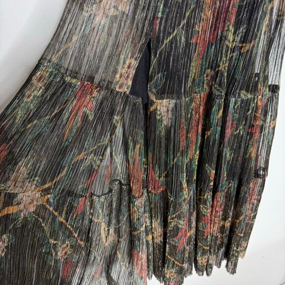 ba&sh Hendrix Floral Metallic Plissé Knit Long Sleeve Maxi Dress Size 0 XS Black - Picture 8 of 15